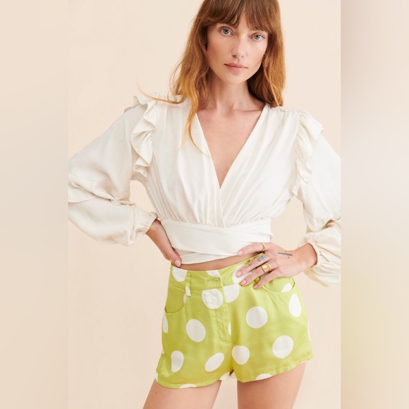 For Love And Lemons Lime Polka Dot High Waist Shorts - Picture 1 of 12